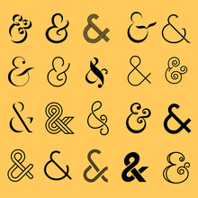 Ampersand Icon Set. Collection Of Different Styled Graphic Signs. Vector Illustration Isolated On White Background, EPS 10