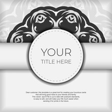 Luxurious Preparing Postcards In White With Abstract Patterns. Template For Print Design Invitation Card With Mandala Ornament.