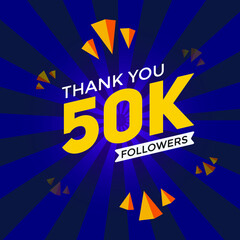 50k followers thank you colorful celebration template. social media 50000 followers achievement banner