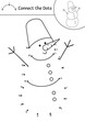 Vector Christmas dot-to-dot and color activity with cute snowman. Winter holiday connect the dots game for children with snow man. Coloring page for kids with traditional New Year symbol. .