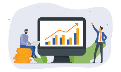 People business team working. Finance investment planning for business profits.  analytics and monitoring graph report on monitor dashboard