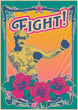 Retro Boxer And Roses, Psychedelic Art Style Poster, Art Nouveau Frame And Psychedelic Color Combination