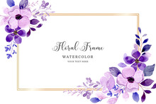 Purple Floral Frame Background With Watercolor
