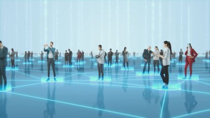 Professional People using Smartphone Devices in Worldwide Connected Social Network. Diverse People do E-Business, Communicate, Send Messages. Visualization of Internet of Things Virtual Reality.