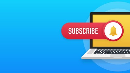 Sticker - Subscribe Button Template with the notification bell on laptop. News subscribe button. Business concept subscribe. Motion graphics.