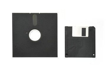 5.25 inch and 3.5 inch floppy diskettes isolated on white background