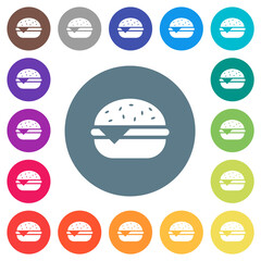 Sticker - Single cheeseburger flat white icons on round color backgrounds