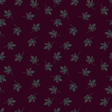 Beautiful Falling Leaves On A Stylish, Dark Background. Hand Drawn Seamless Pattern, Autumn Design Great For Printing On Textiles, Banners, Wallpapers, Packaging, Vector Surface Design