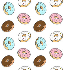 Wall Mural - Vector seamless pattern of hand drawn doodle sketch colored donut isolated on white background