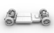 © chesky - Clay rendering of electric vehicle chassis equipped with battery pack . 3D rendering image.
