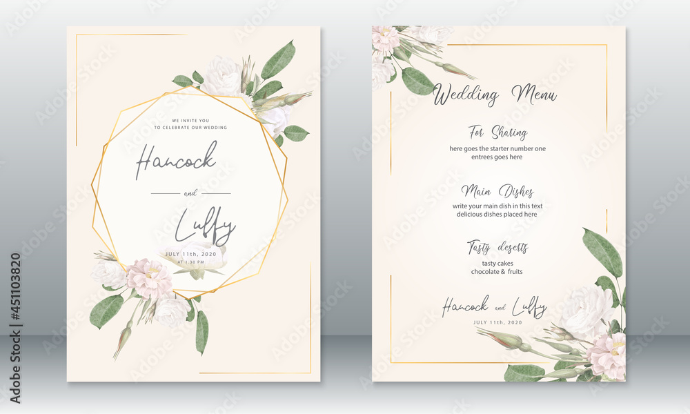 Luxury wedding invitation card template with golden frame and ...