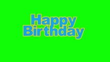 Spinning Blue Happy Birthday Word Animation Text Against Green Screen