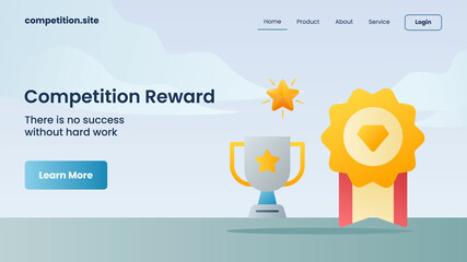 Wall Mural - trophy and golden medal for competition reward with tagline there is no success without hard work for website template landing homepage