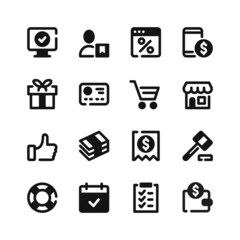 Wall Mural - Online shopping icons. Black symbols. Vector icons set