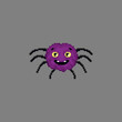 Pixel art spider vector illustration. Funny retro icon of spider for halloween decoration, game assets, sticker and more. Cute retro style pixel purple spider