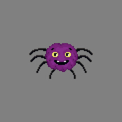 Wall Mural - Pixel art spider vector illustration. Funny retro icon of spider for halloween decoration, game assets, sticker and more. Cute retro style pixel purple spider