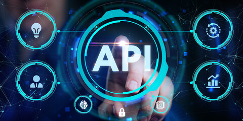 API - Application Programming Interface. Software development tool. Business, modern technology, internet and networking concept.
