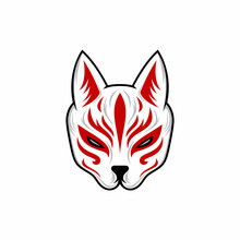 Kitsune Mask Illustration, Japanese Traditional Mask, Kitsune, Kabuki, Bunny, Fox, Logo Icon Vector Illustration