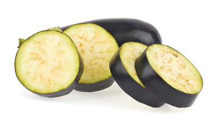 Sticker - Sliced eggplant isolated on a white background.