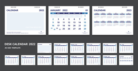 Wall Mural - 2022 calendar. Set desk calendar for template corporate design. Week start on Sunday.