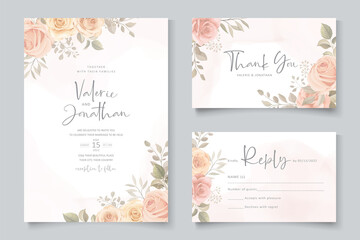 Wall Mural - Elegant wedding card template with blooming rose ornament