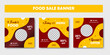Food culinary social media post collection pack. Yellow and red background colored food sale promotion web square banner abstract design template. Vector illustration with photo college