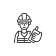 Construction worker with walkie talkie line icon