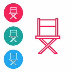 Sticker - Red line Director movie chair icon isolated on white background. Film industry. Set icons in circle buttons. Vector