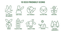 Eco Friendly Environmental Health Cruelty-free Animals Rights Not Tested On Animals Vegan Gluten-free Organic Green Non-toxic Icons Set Graphic