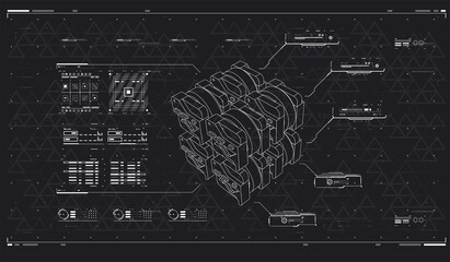 Futuristic VR display. High tech frame. HUD User Interface. Futuristic abstract technology Template. Head up screens for video and games. Cyberpunk Sky-fi illustration. Abstract tech background.