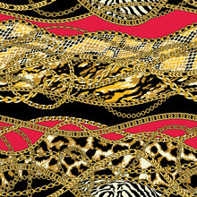 Gold Chains With Animal Fur Patchwork Abstract Vector Seamless Pattern