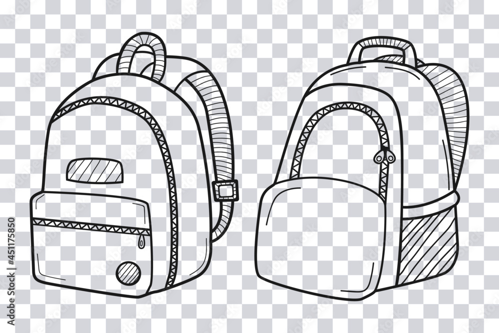 Hand drawn Backpacks isolated on transparent background. Sketch. Vector ...