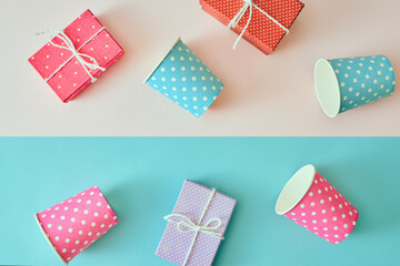 Sticker - Stylish and beautiful gift box on pastel background.