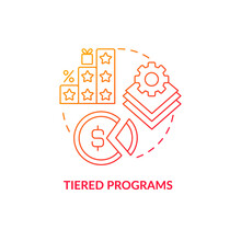 Tiered Programs Red Gradient Concept Icon. Different Levels Of Loyalty Program Abstract Idea Thin Line Illustration. Various Ranks Of Service. Vector Isolated Outline Color Drawing.
