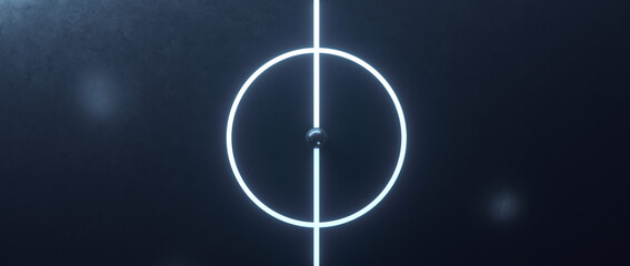 Poster - Futsal ball in the center of a dark black indoor soccer field, view from above