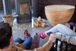 © Wavebreak Media - Happy diverse couple in living room sitting by fireplace holding hands