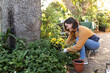 © Wavebreak Media - Smiling caucasian woman in her sunny garden, gardening