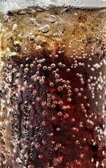 Wall Mural - Close up of cola drink and bubble on glass