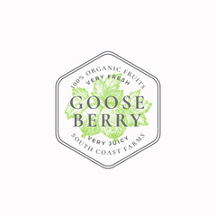 Wall Mural - Gooseberry Purveyors Frame Badge or Logo Template. Hand Drawn Fruit Sketch with Retro Typography and Borders. Vintage Premium Emblem. Isolated