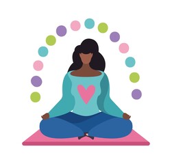 Poster - Relaxation concept. Woman meditation in yoga pose and save balance. Mind clean vector concept