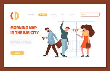 Sticker - Tired person landing. Stressed office people sleeping managers male and female garish vector business web page template