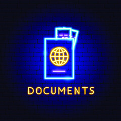 Poster - Documents Neon Label. Vector Illustration of Passport Promotion.