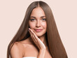 © Utkamandarinka - Woman with long smooth hair breunette natural make up healthy skin manicure nails