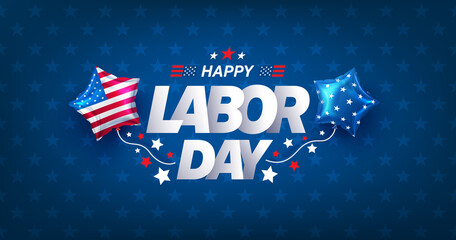 usa labor day banner and poster template.usa labor day celebration with american balloons flag on bl
