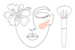 © jennyzzz - Line art woman fashion face with hibiscus, brush, blush