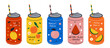 © Natalia - Soda drink. Cartoon energy cocktail and sweet fizzy juiced drink, summer cool water with juice and sweeteners. Vector soda metal can set