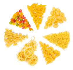 Sticker - Raw pasta collection isolated on white background. Raw pasta assortment