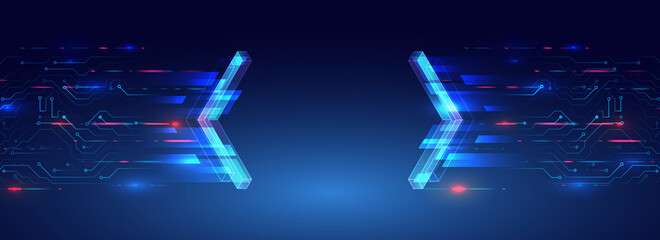 Poster - Blue background from futuristic elements and arrows. Abstract technologies for internet and presentation. Hi-tech geometric template.