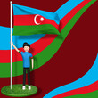 azerbaijan flag with cute people cartoon character background template
