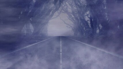 Wall Mural - creepy road with branches of dead trees at night